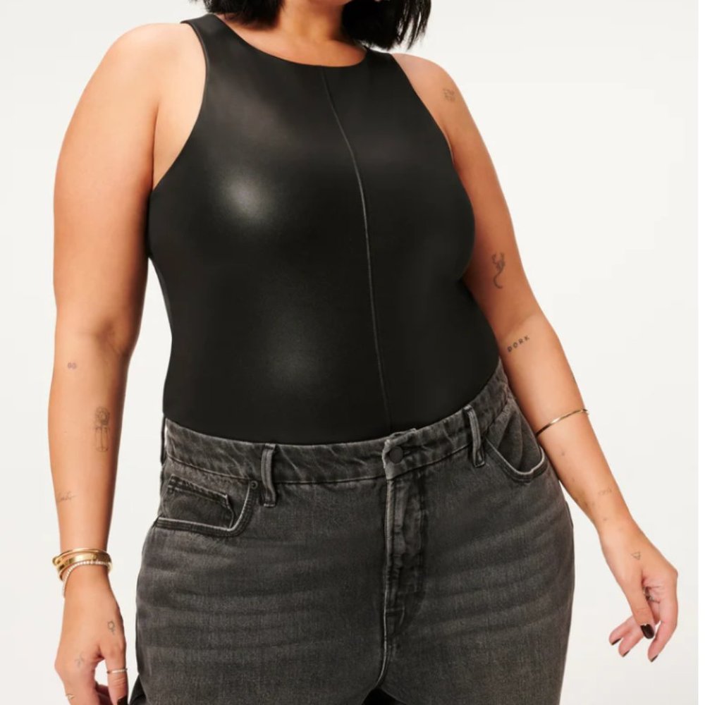 Good American Better than Leather High-neck Bodysuit Black NWT | 3XL